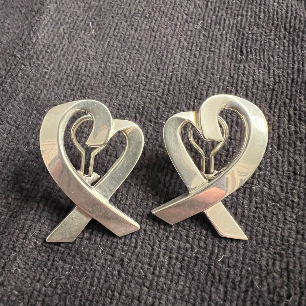 Tiffany & Co. Paloma Picasso Loving Heart Earrings Sterling Silver 1.5” + Pouch